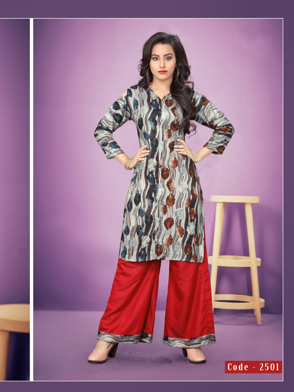 Palazzo Watermelon  Kurti With Palazzo Catalogue