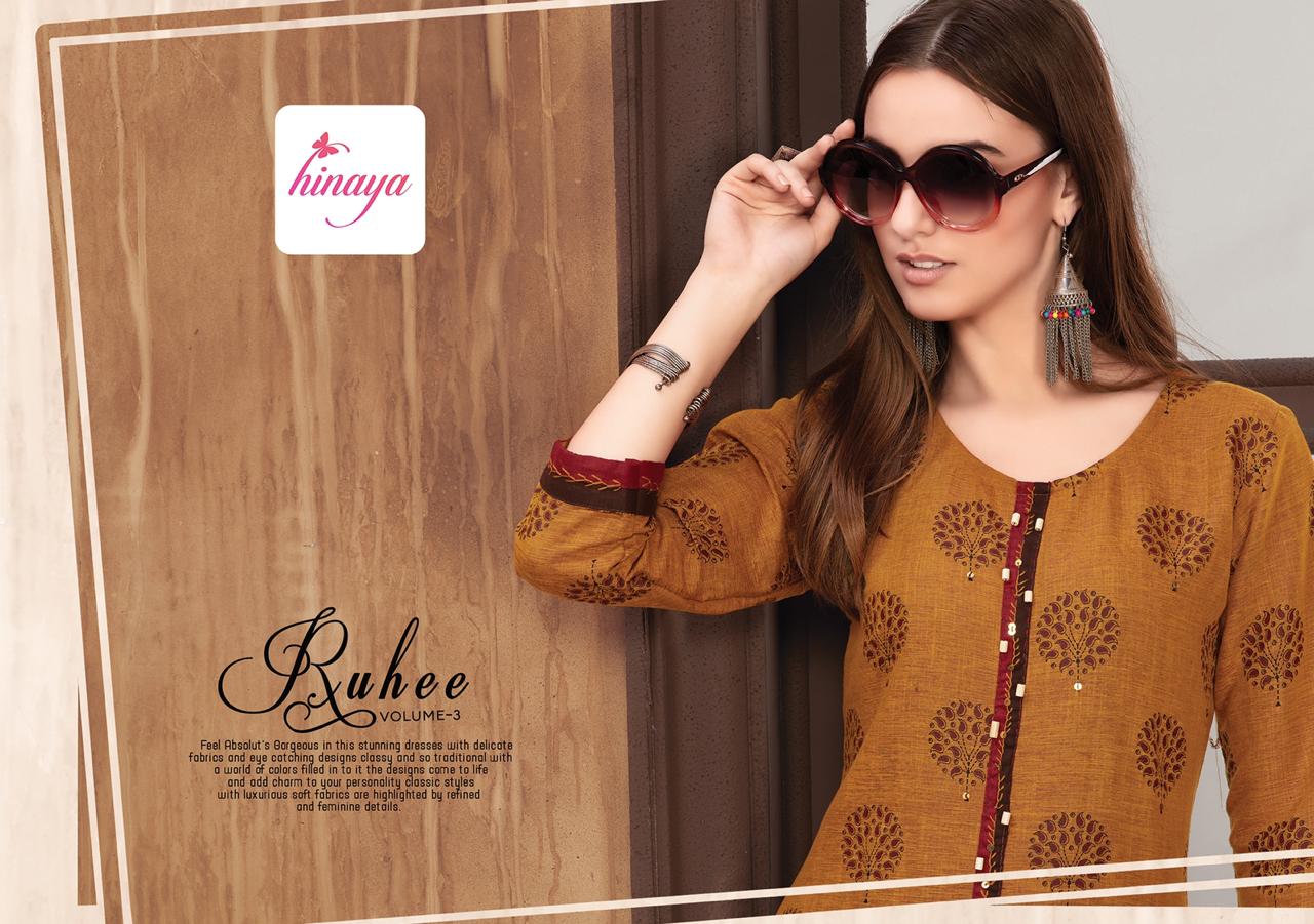Ruhee Vol 3 By Hinaya Heavy Rayon Kurti With Printed Plazzo Catalogue