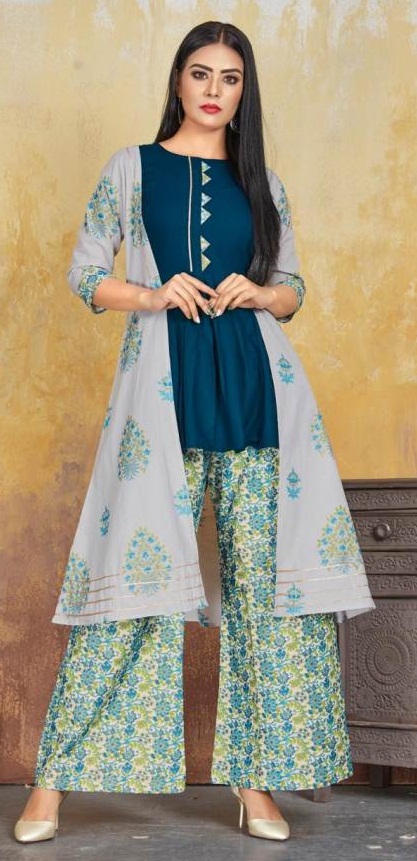 Rt  By Glitter Designer Kurti With Shrug And Bottom Concept Collection