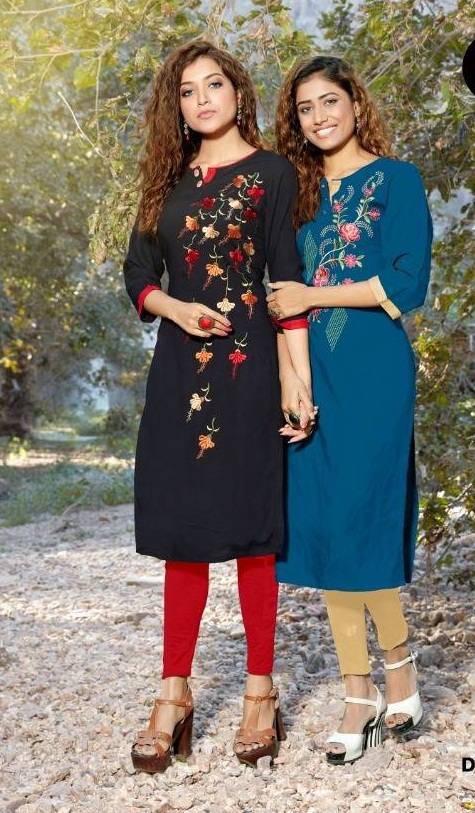 Poorvi By  Alisha Heavy Rayon Casual Wear Kurti Collection