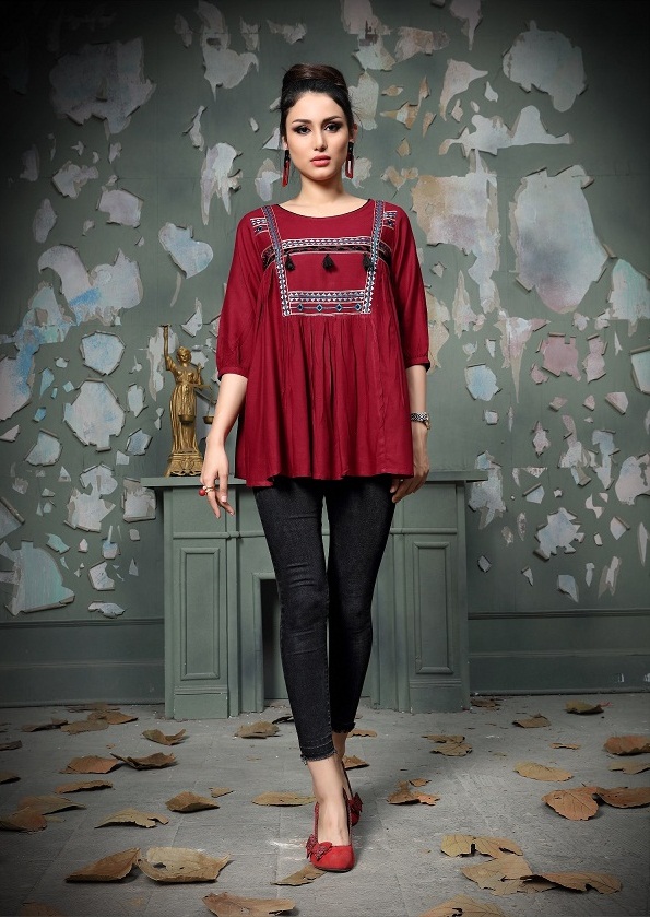 Dwija Presents Heer Collection Of Rayon Self Embroidered Western Top