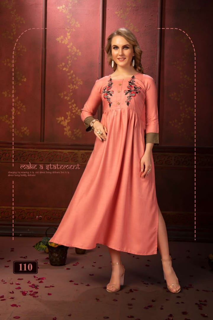 Fashion Talk Presents Panoli Collection Of Rayon Self Embroidered Long Kurtis