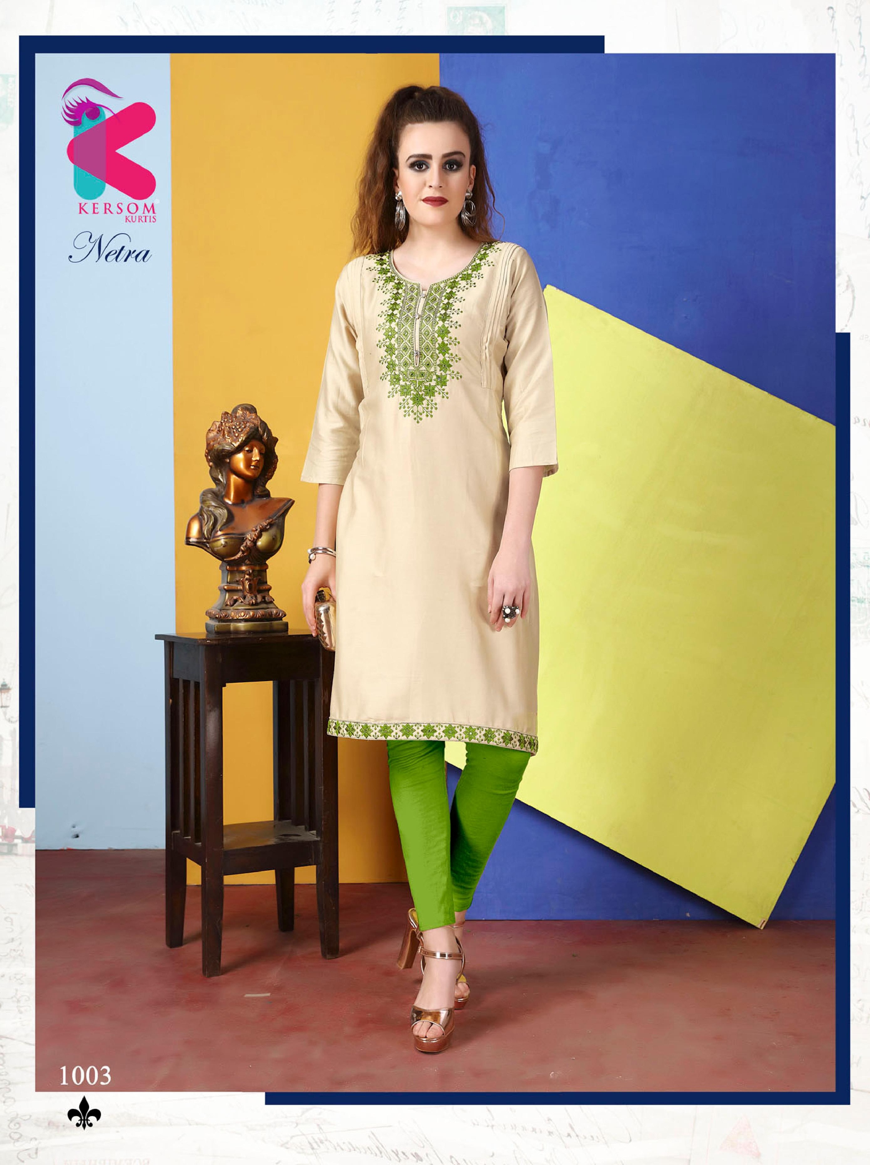 Kersom Presents Netra Collection Of Jam Satin Fancy Kurtis