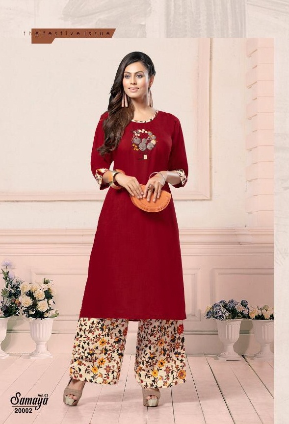 Mayra Presents Samaya 3 Embroidered Rayon Kurti With Printed Plazo