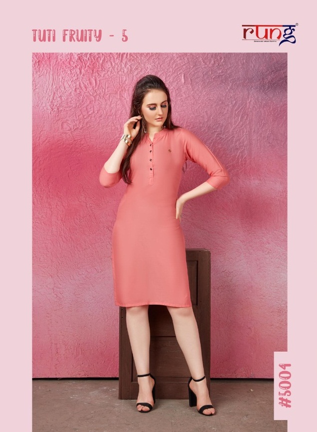 Rung Presents Tuti Fruti Vol 5 Collection Of Rayon Plain Casual Kurtis