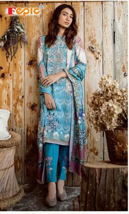 Fepic Presents Rosemeen Aqua Salt Collection Of Pure Cambric Cotton Pakistani Suits