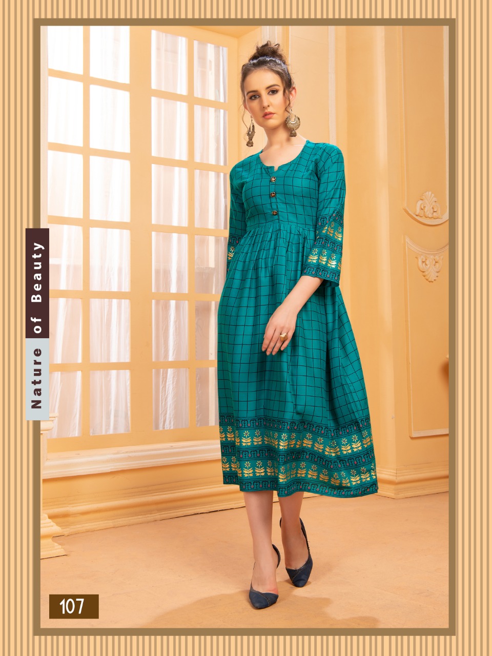 Ft Presents Mishikaa Collection Of Heavy Rayon Attractive Printed Pleated Round Flair Kurtis