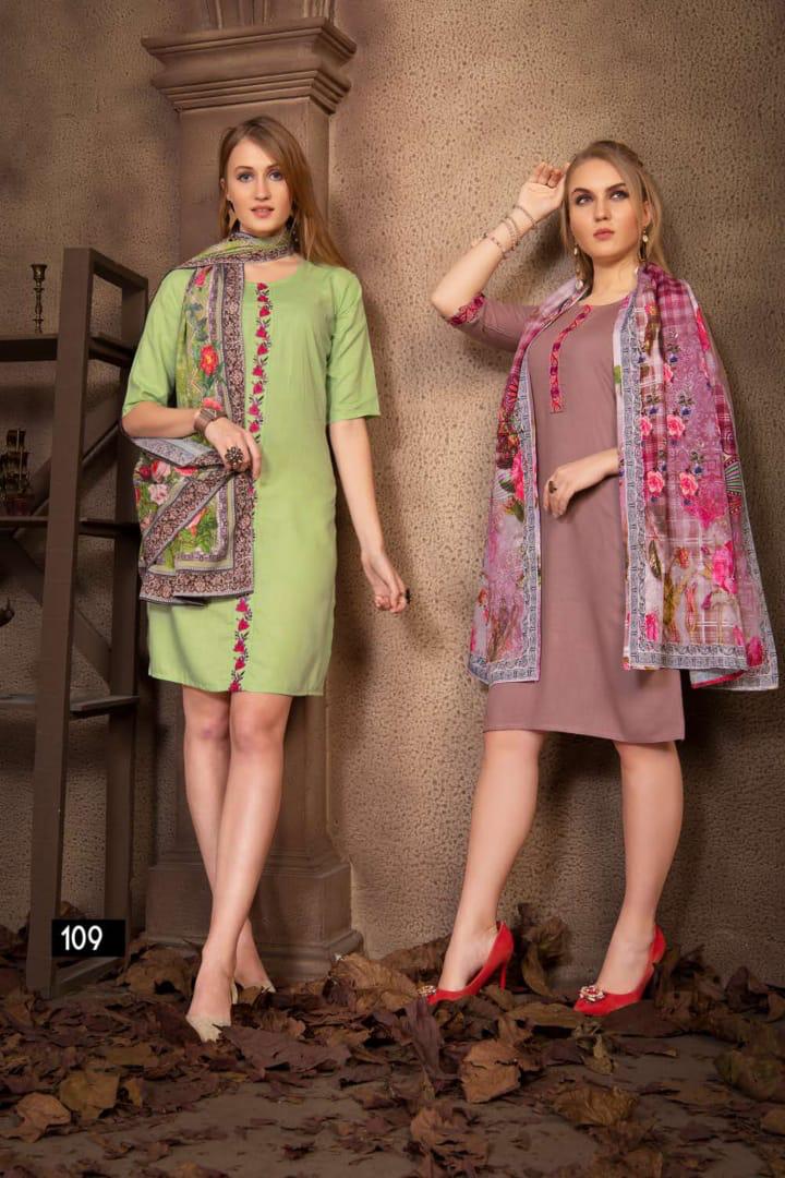 Ft Presents Springg Collection Of Heavy Rayon Slub Kurti With Dupatta
