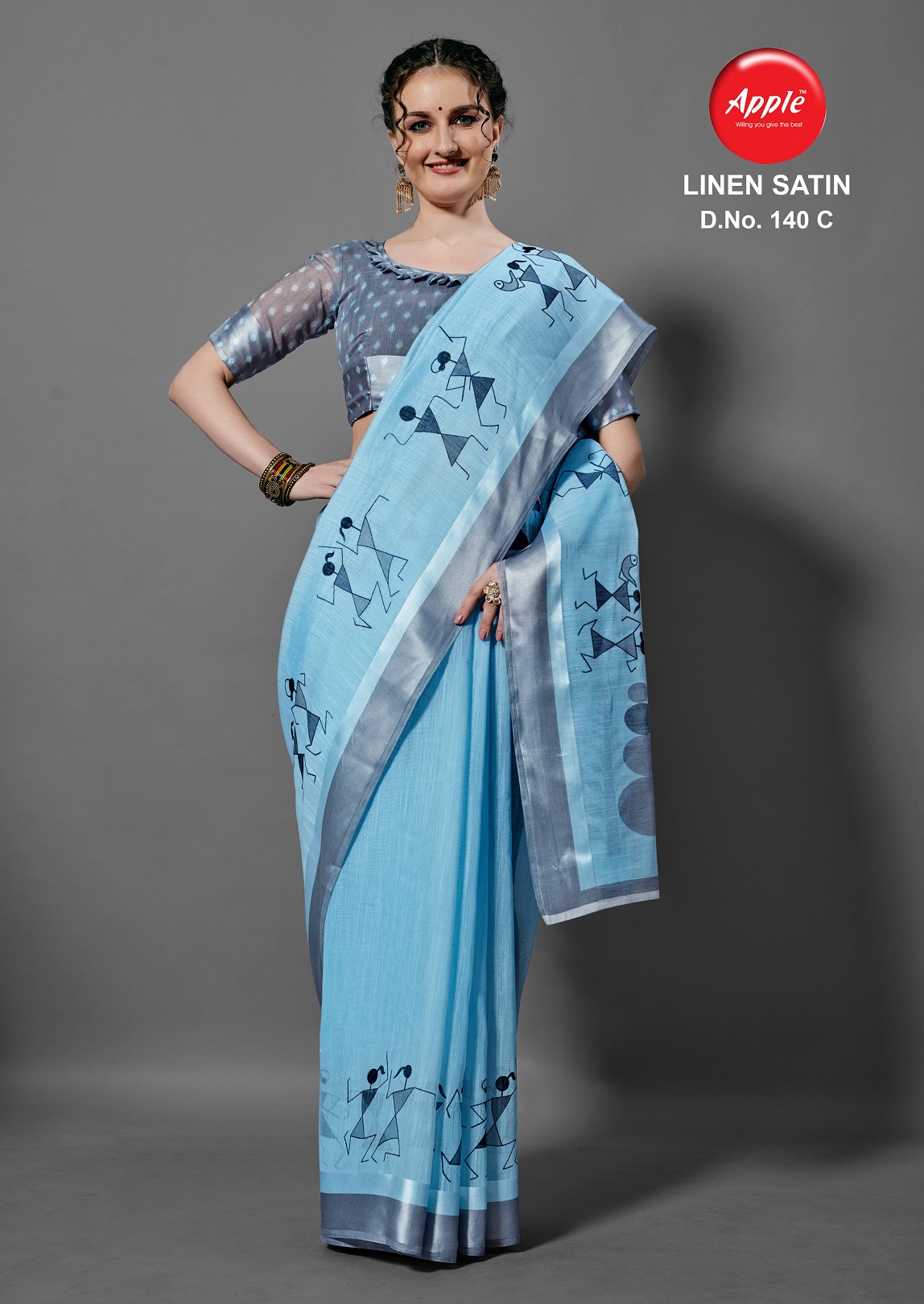 Apple Presents  Linen Satin Printed Sarees  Collection