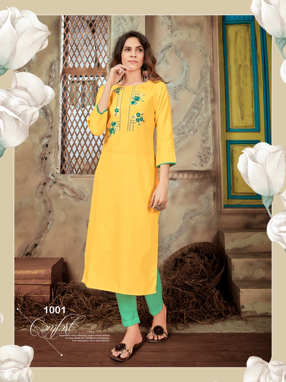 Buy Ethnic Rayon Kurtas in Light Yellow Color at Soch