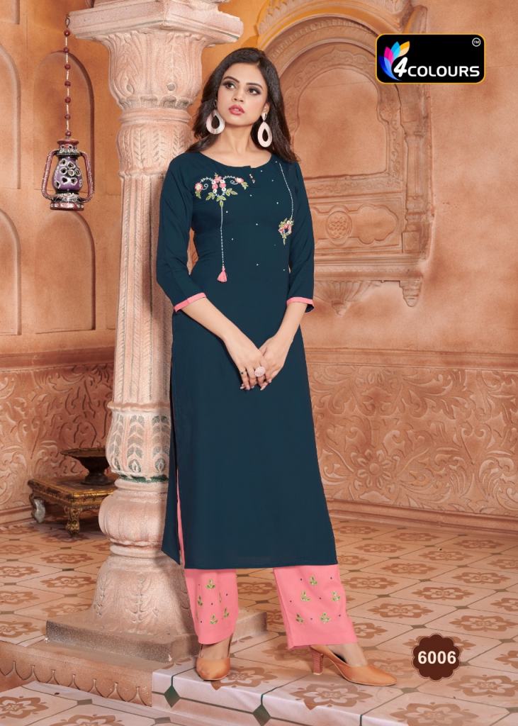 4 Colours Vintage Designer Kurtis With Bottom At Wholesale Price