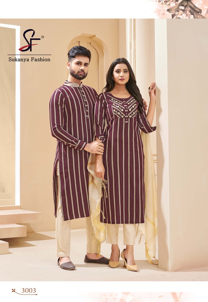 Blue Embroidered Pure Cotton Weaving Couple Set Kurta And Kurti at Rs 1400  in Surat