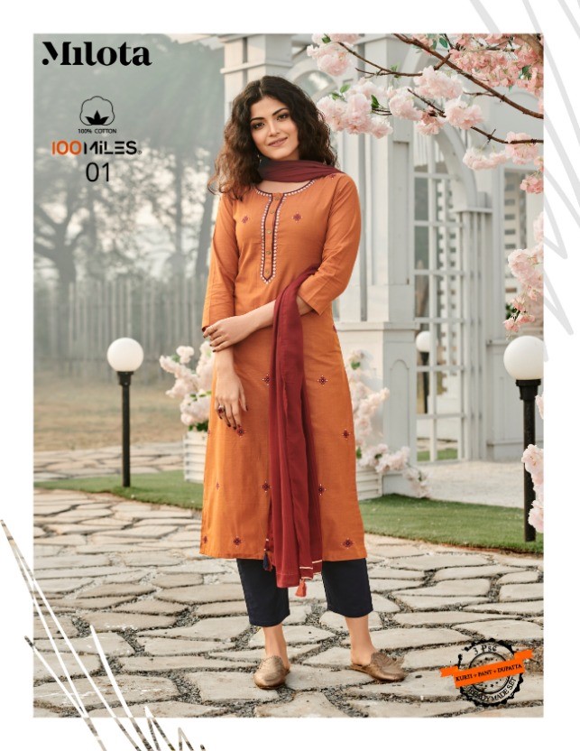 100miles Milota Casual Wear Kurtis With Pants And Dupatta