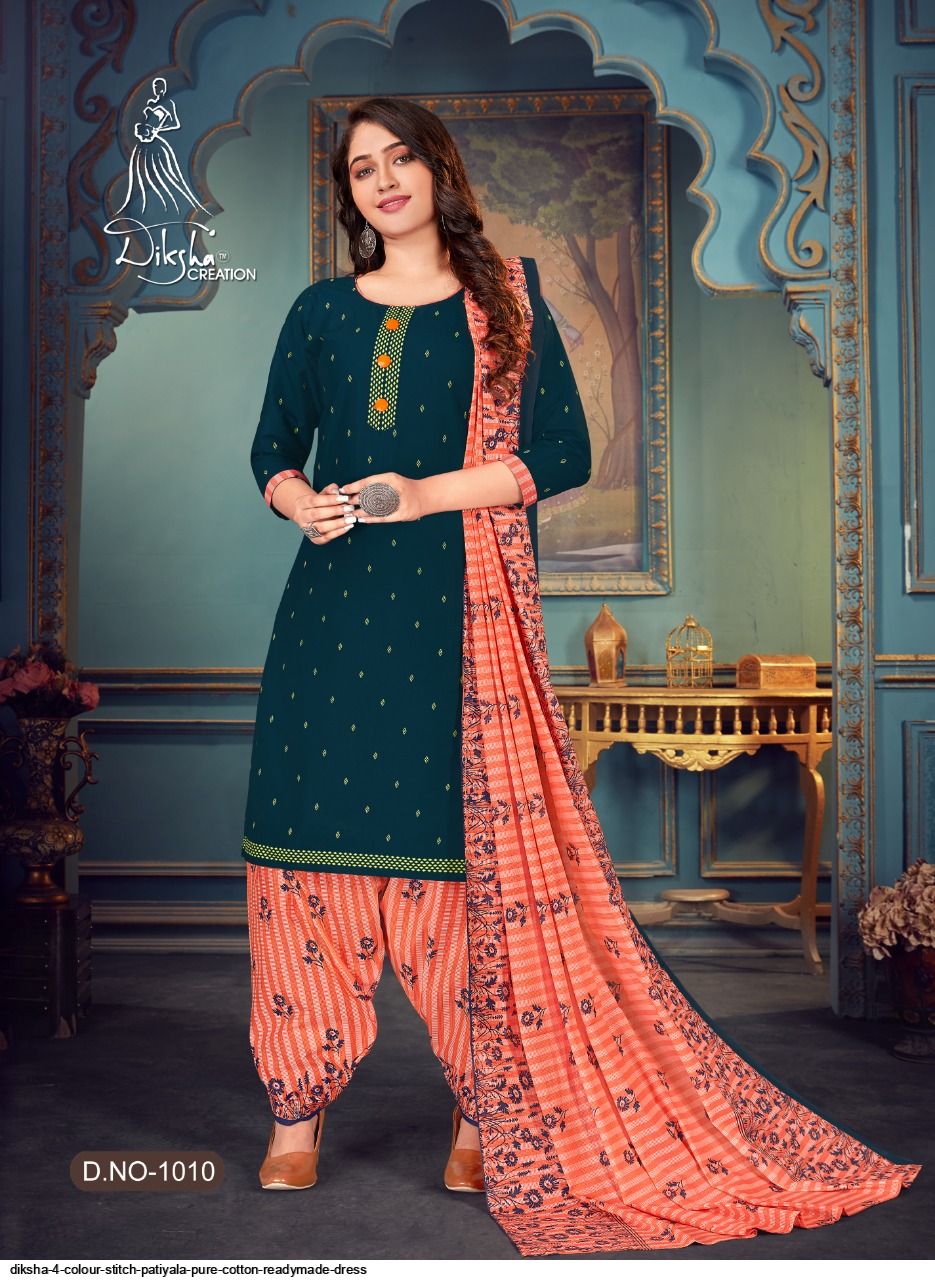 Diksha 4 Colour  Stitch Patiyala Cotton  Designer Dress Material Catalog