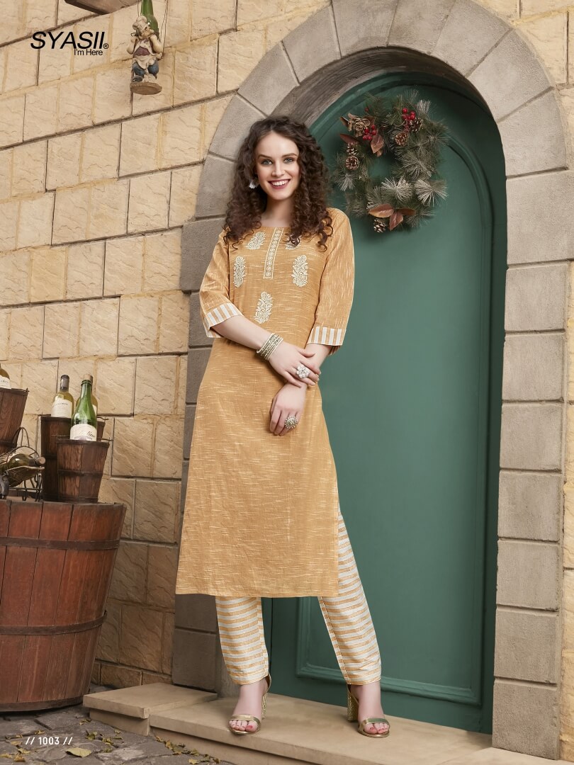 Neck Khadi Embroidery Straight Cut Kurtis With Pants Collection Catalog