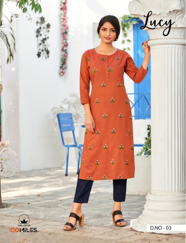 100miles Lucy Fancy Pure Cotton Embroidered Kurtis