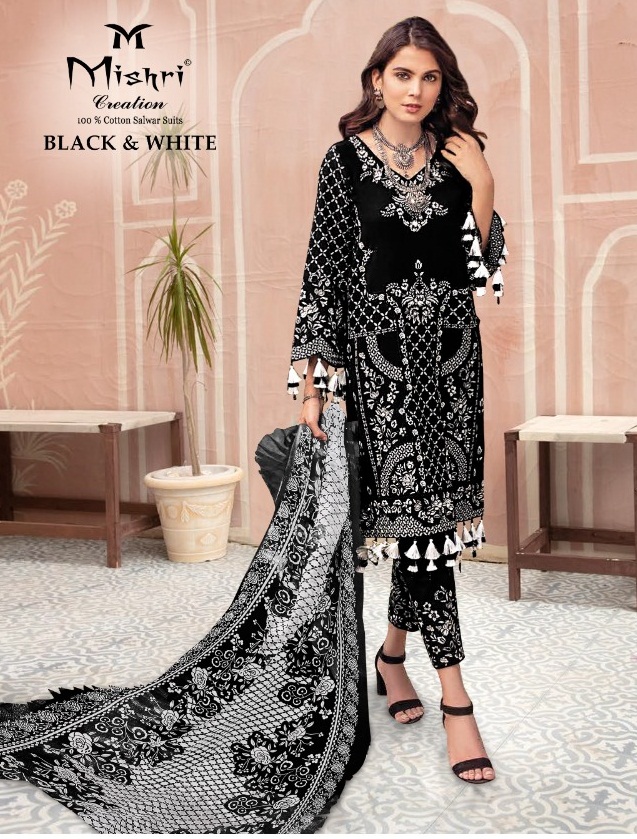 Mishri Black & White Cotton Printed Dress Material Catalog