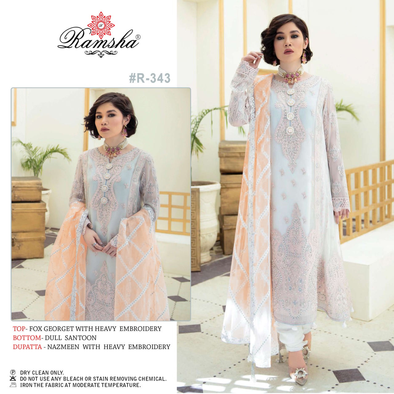 Ramsha R 343 To R 346 Georgette With Embroidery Pakistani Salwar Suits Catalog