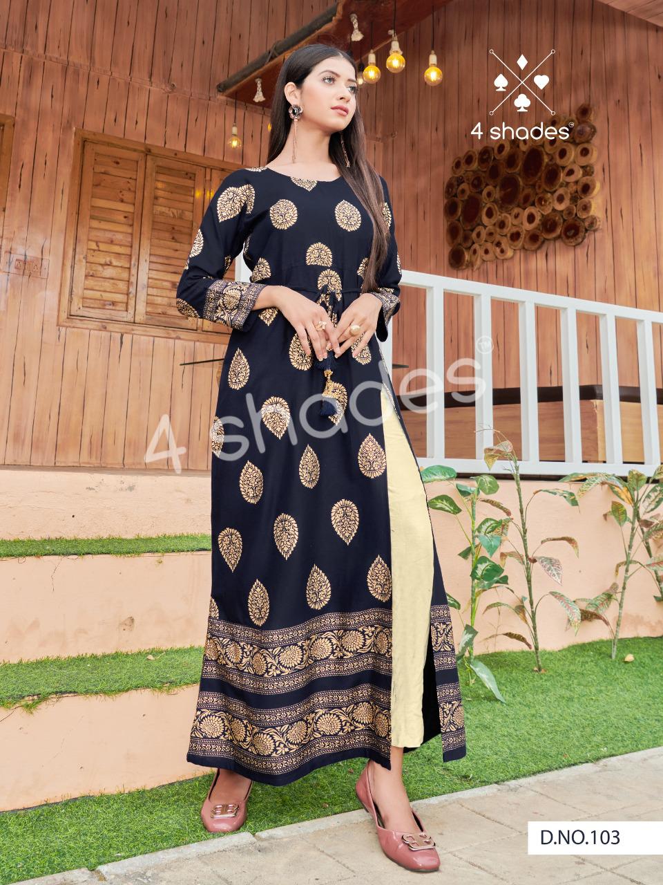 4 Shades Un Dekhi Ethnic Wear Long Printed Kurti Catalog