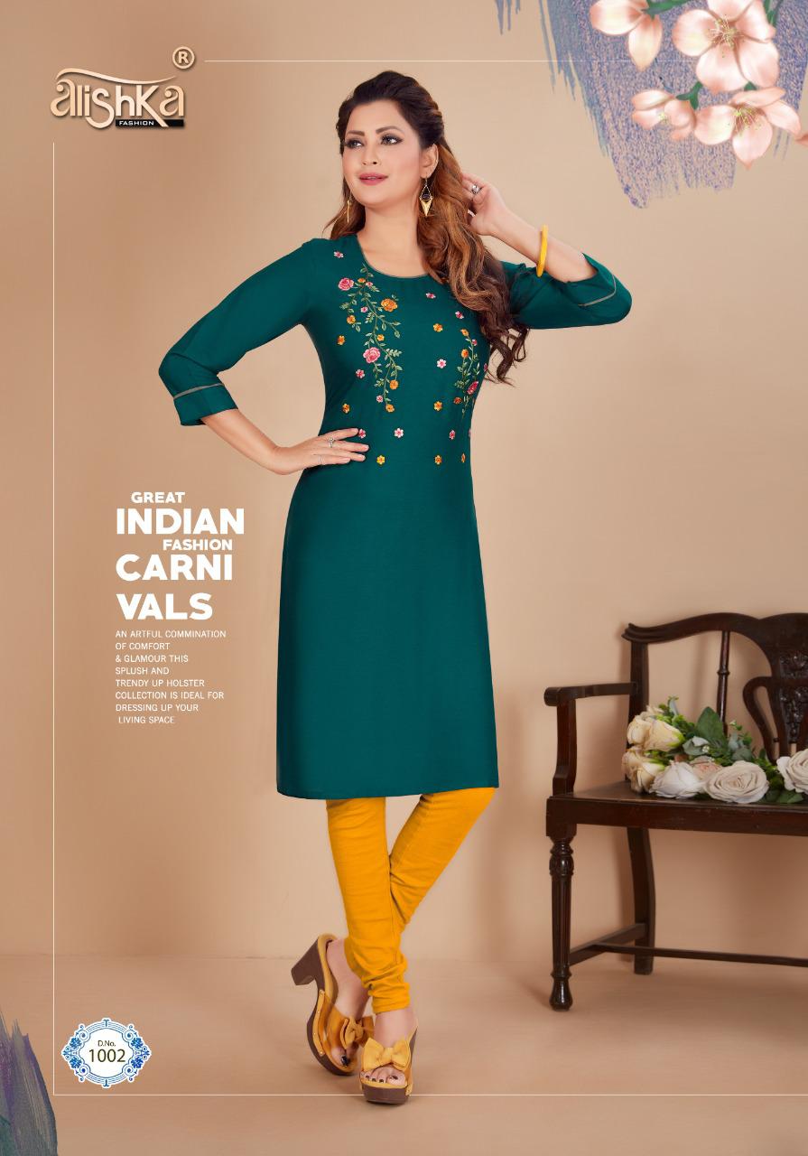 Alishka Titli Rayon Designer Embroidery Kurti Catalog