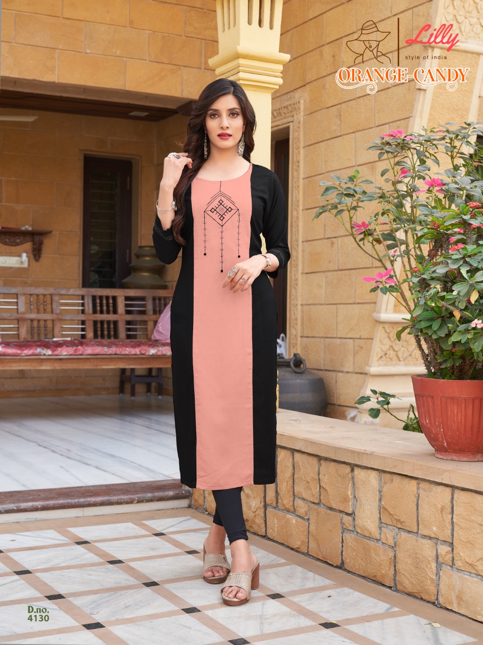 Lilly Orange Candy Rayon Designer Kurti Catalog