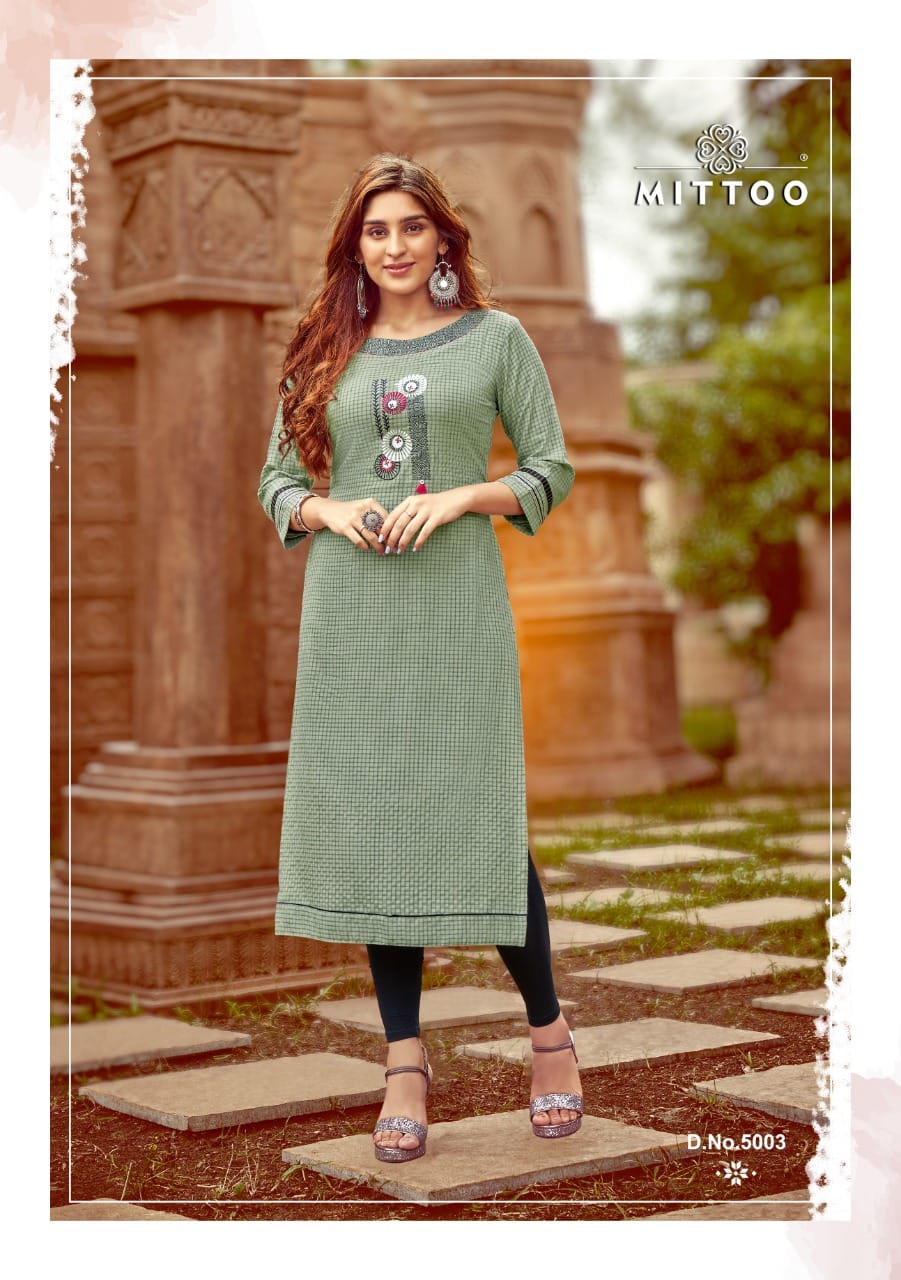 Mittoo Vatika Fancy Rayon Embroidery Kurti Catalog