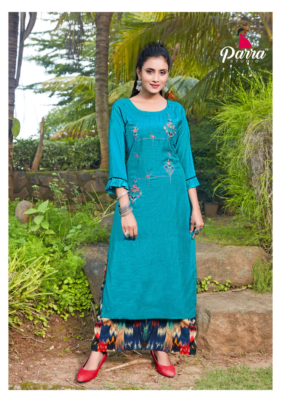 Parra Studio Eva Rayon Fancy Emnroidery Kurti With Plazzo Catalog