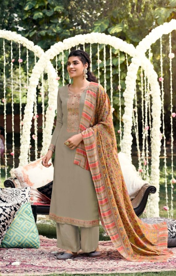 Glossy Simar Misti Silk Pashmina With Fine Embroidered Salwar Suit Catalog