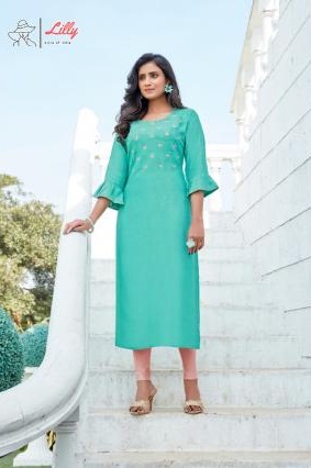 Lilly Netflix Rayon Designer Hand Work Kurti Catalog