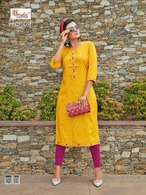 Rung Honey Fancy Rayon Embroidery  Casual Wear Kurti  Catalog