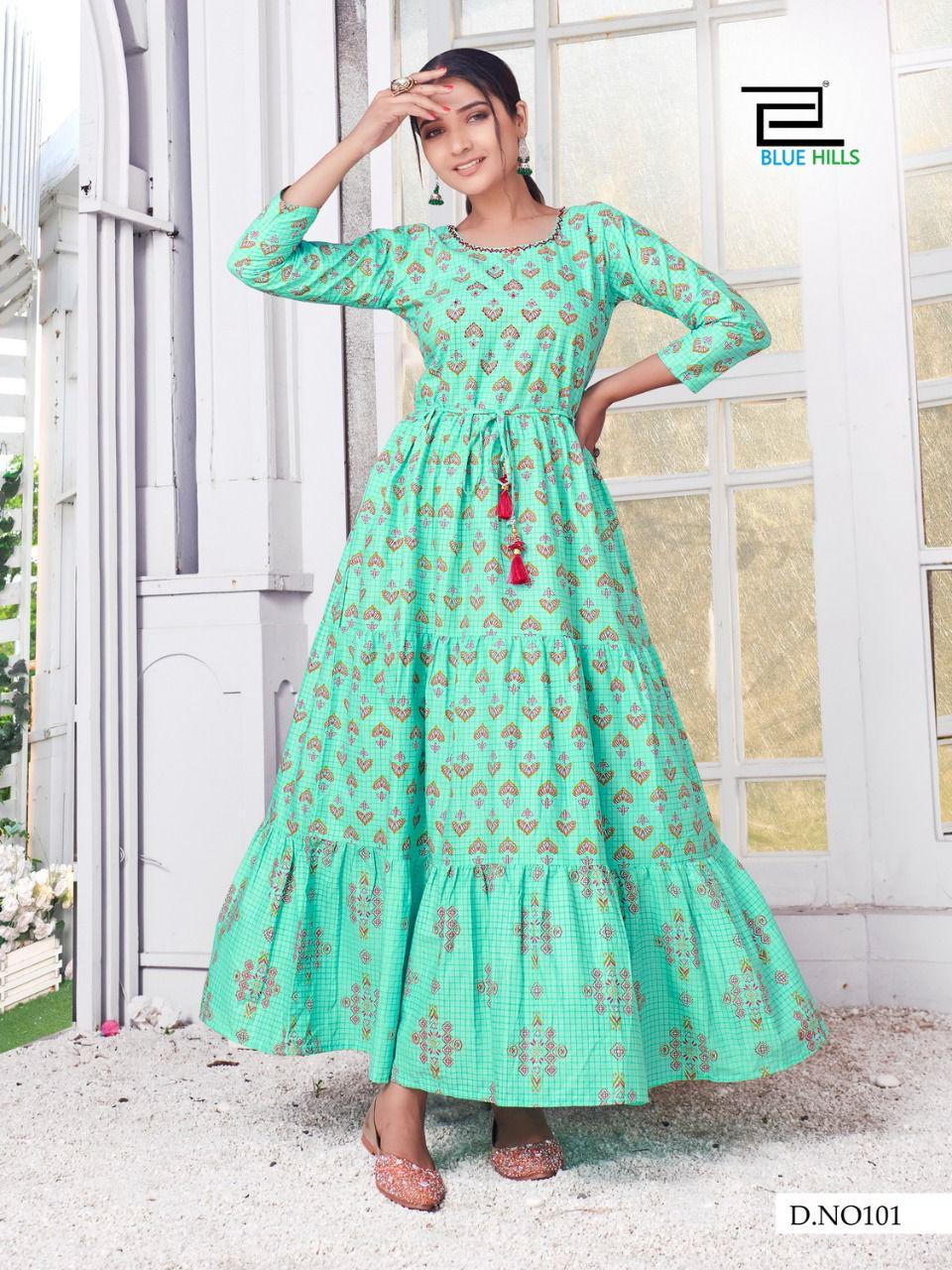 Fabulous Silk Cotton Party Wear Gown | Latest Kurti Designs