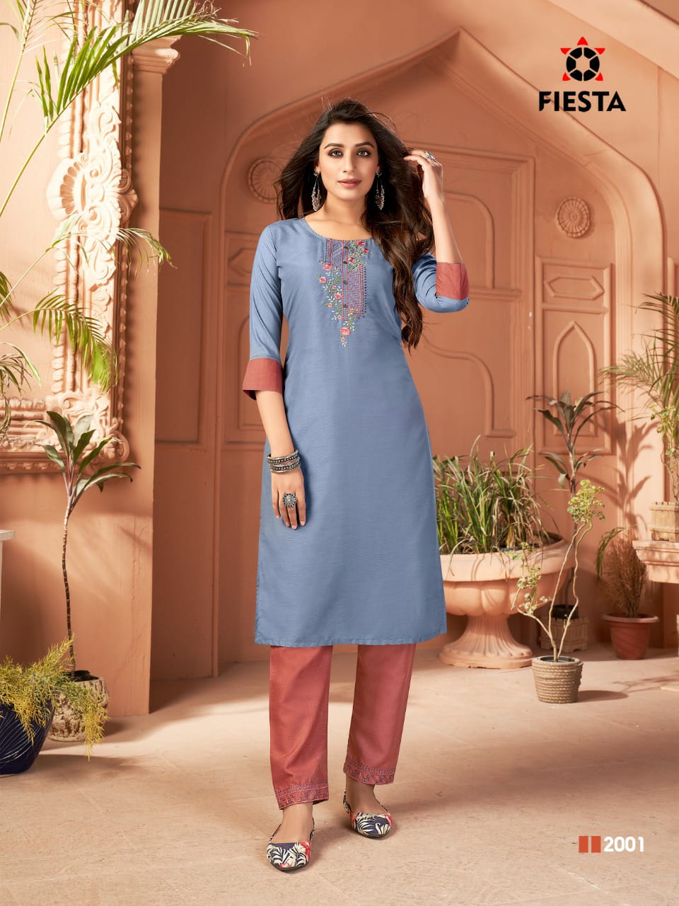 Fiesta Rangrani Designer Silk Embroidery Kurti With Bottom Catalog