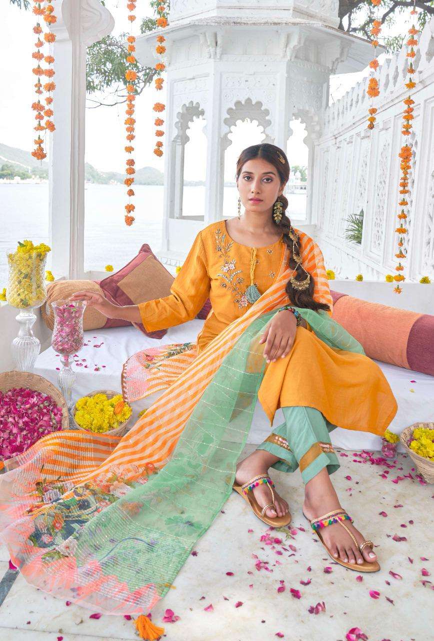 Kalki  Tirth Viscose Silk Kurtis With Bottom And Dupatta Catalog