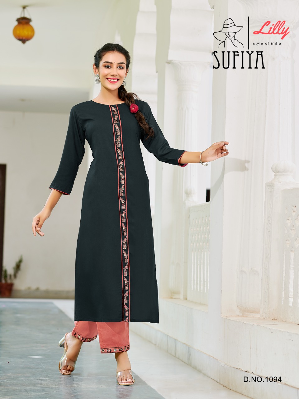 Lilly Sufiya Designer Rayon Embroidery Kurti With Pant Catalog