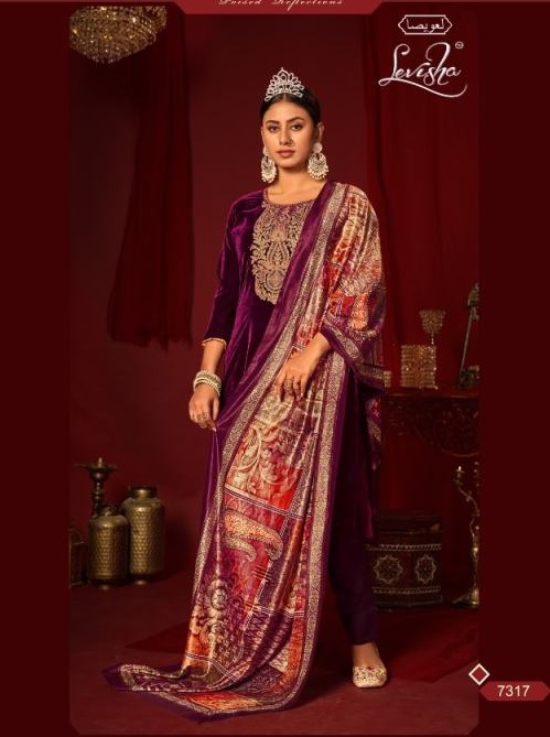 Levisha Mehreen Designer Wear Velvet Pashmina Dress Material Catalog