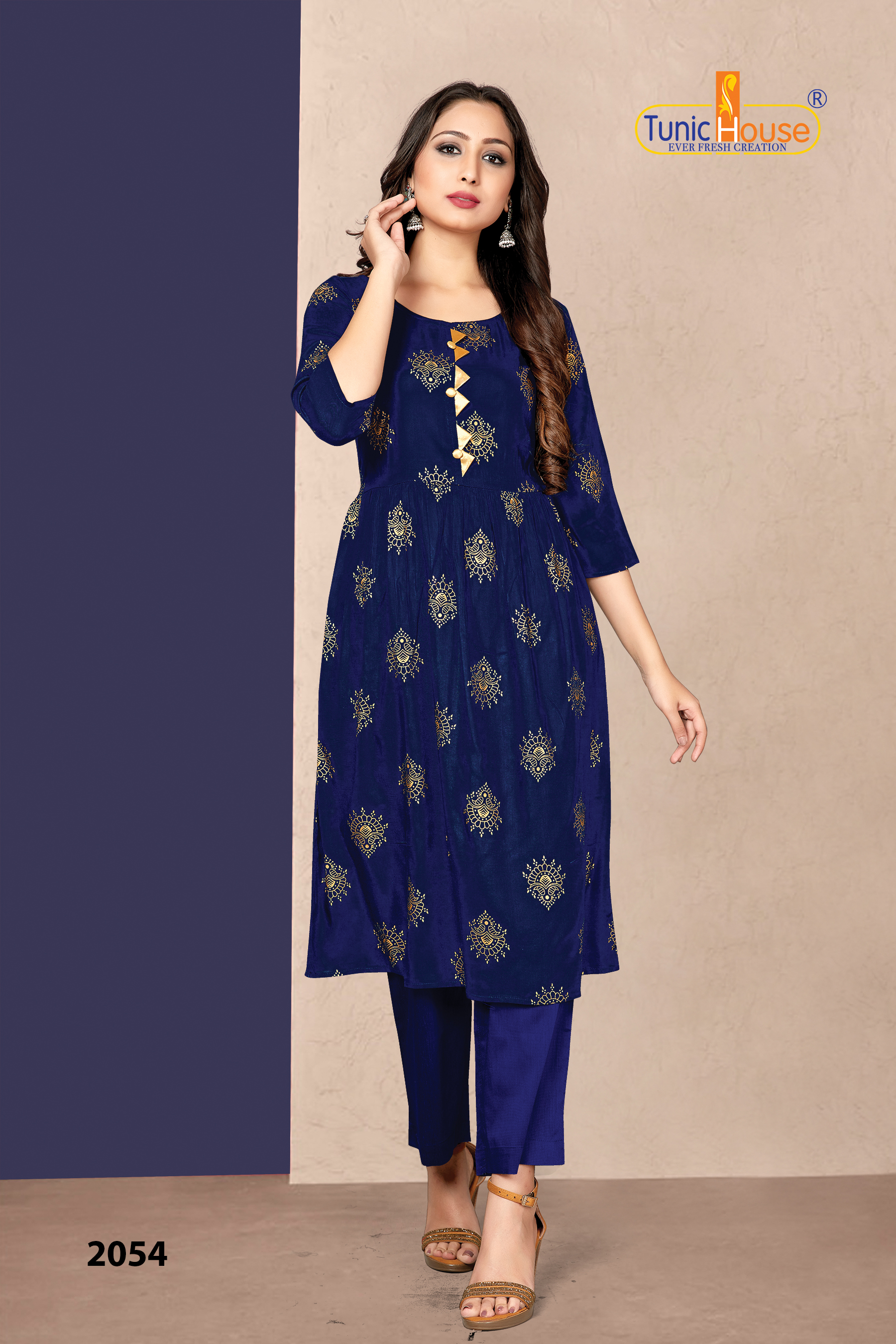 Tunic House New Pinch Foil Print Gather Stich Kurti Catalog