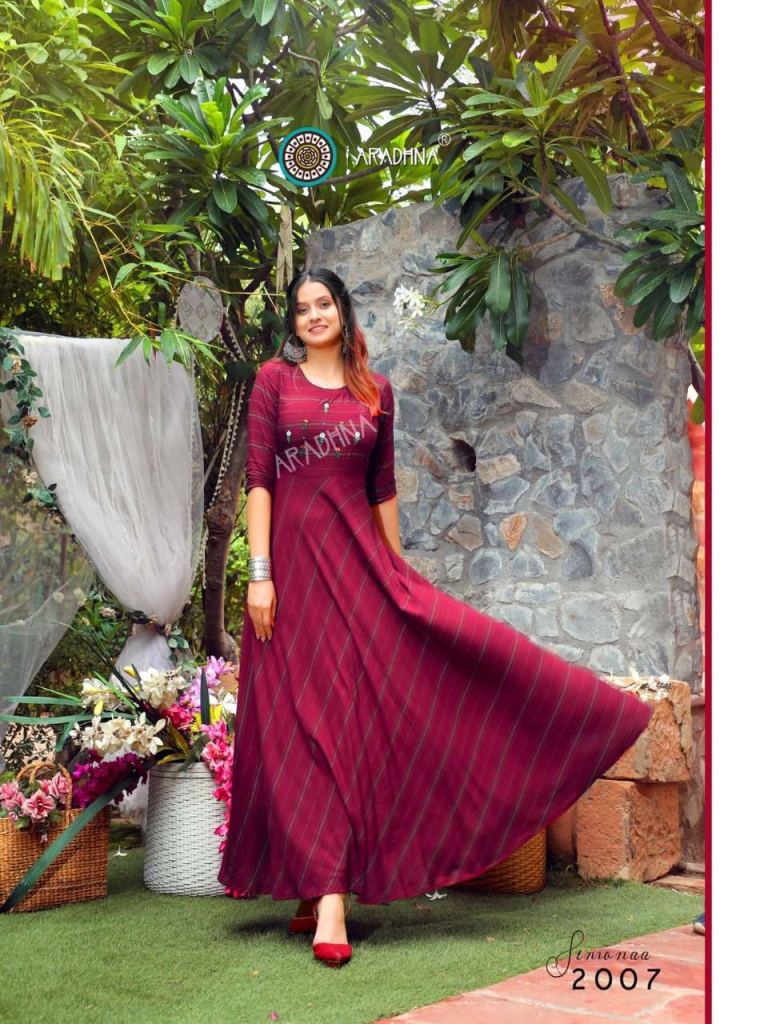 Aradhna Simonaa Vol 2 Rayon Stripes Anarkali Kurtis Catalog