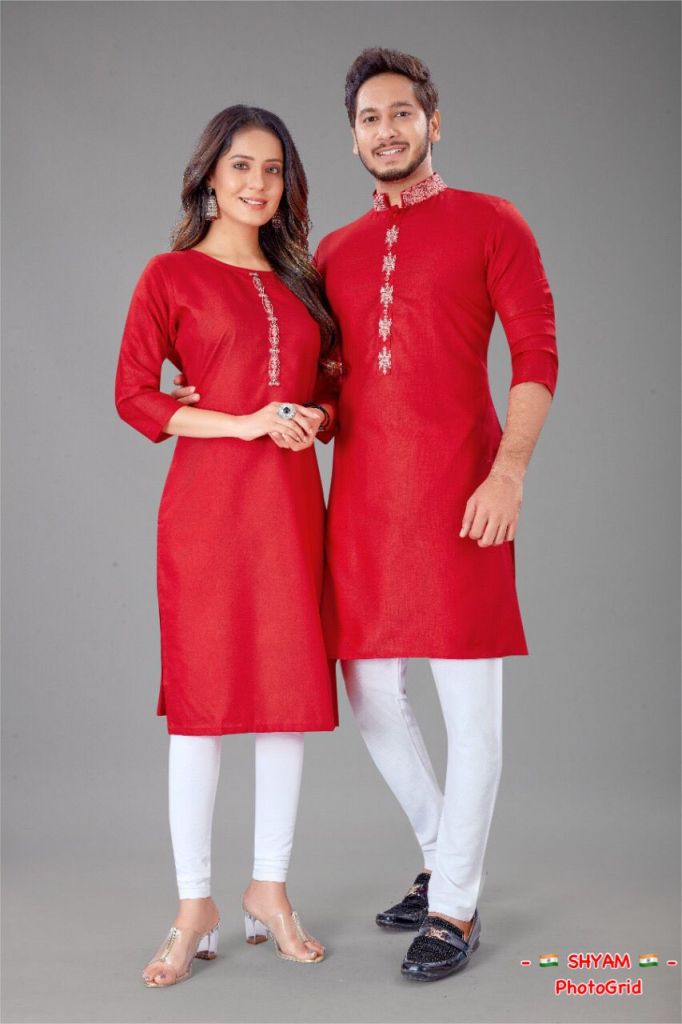 Cotton Couple Red Printed Short Kurti Pant Shirt Set, Size: Medium, 100 Gsm  at Rs 1550/set in Ahmedabad