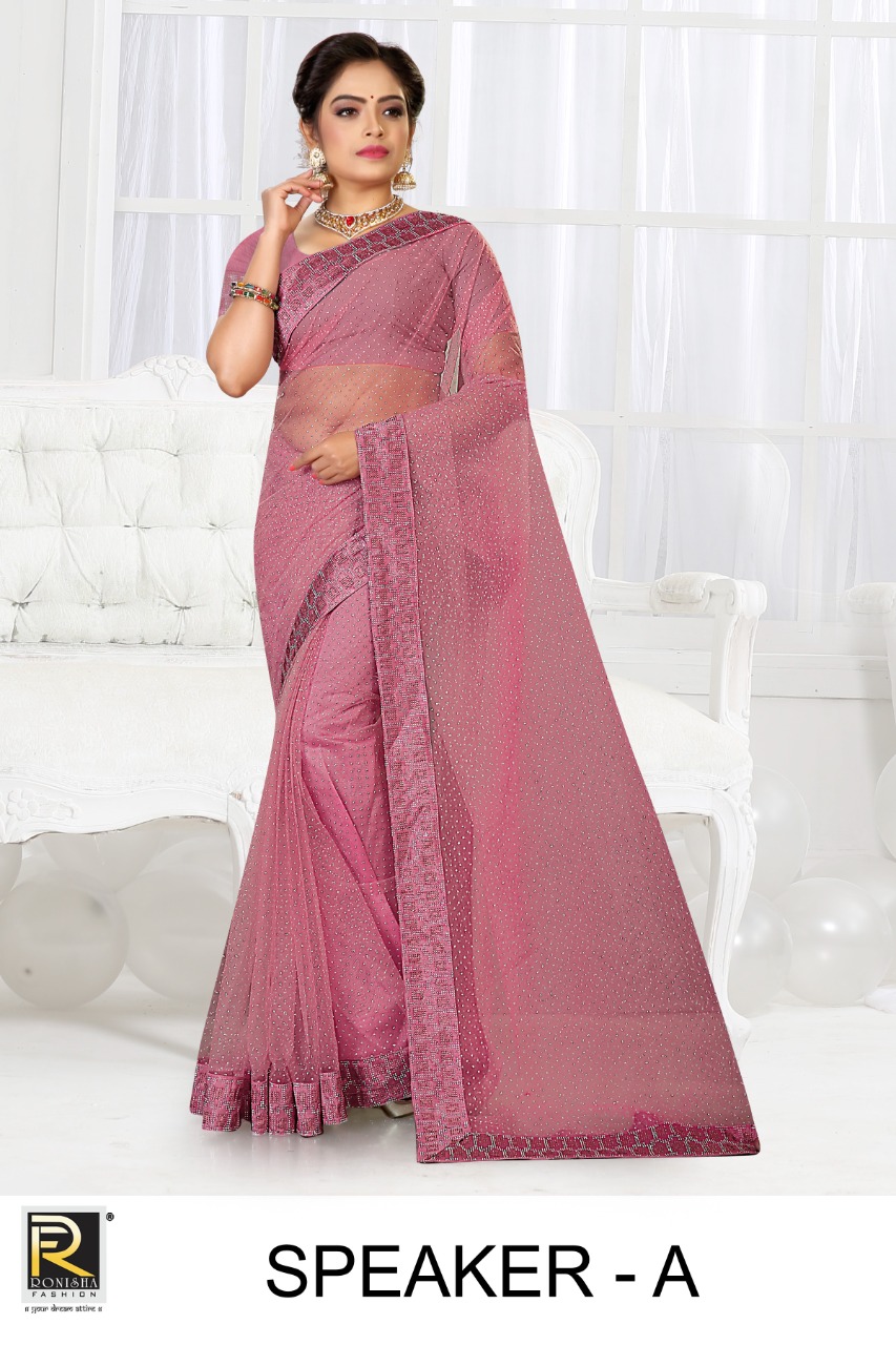 Ranjna Speaker Dio Drop Work Net Siroski Diamond Border Traditional Wear Saree Collction