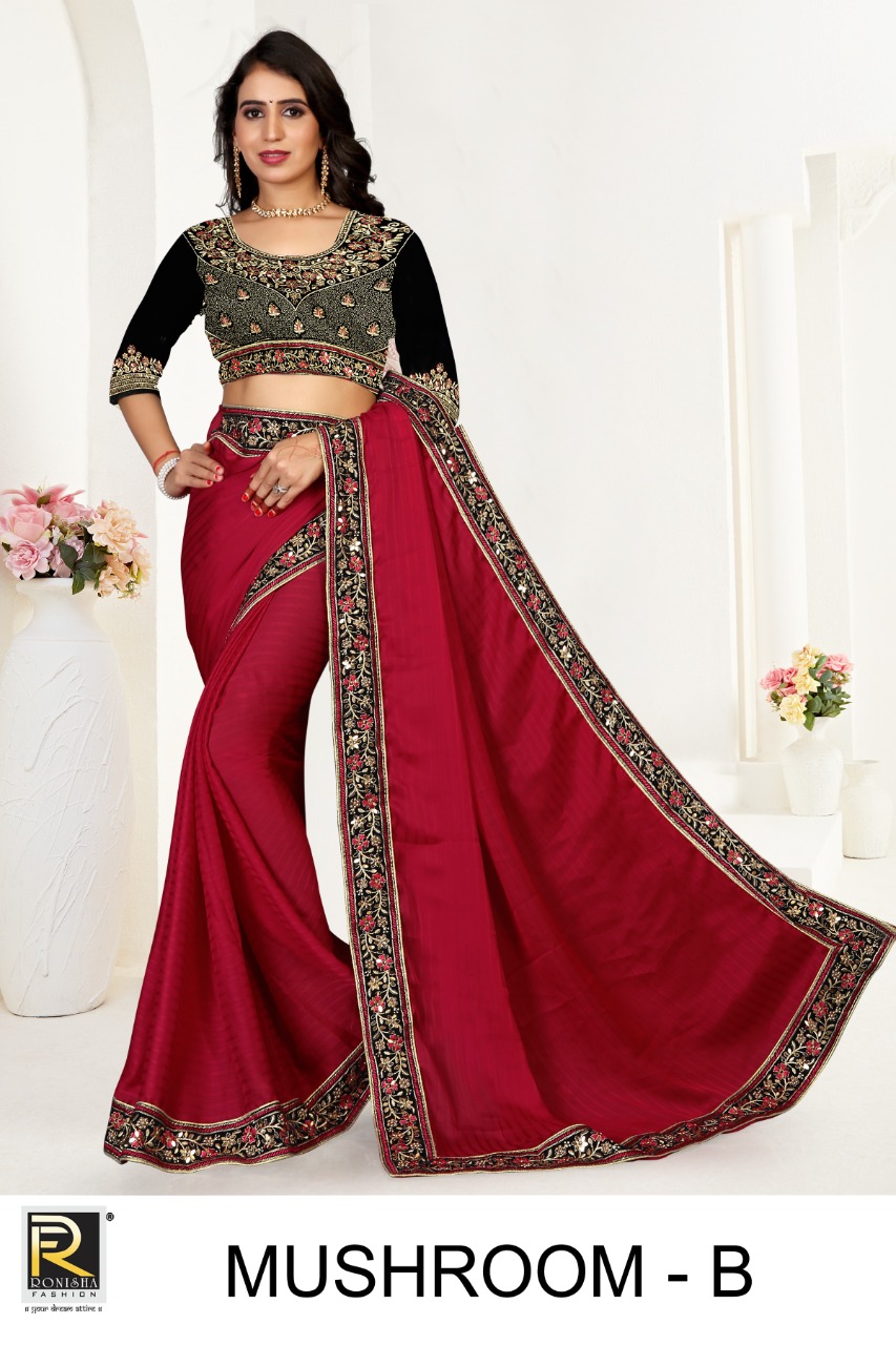 Ranjna Mushroom Heavy Border Blouse Worked Saree Collecton Online Shop