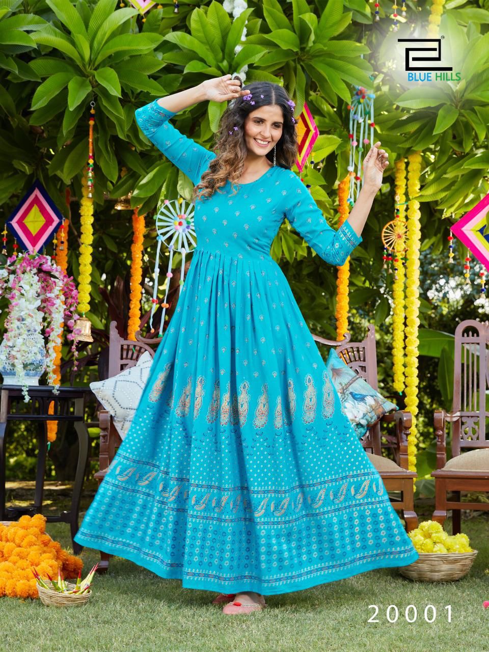 BLUE HILLS PRESENT BOURNVILLE RAYON MULTI COLOR LONG GOWN KURTI DESIGNS -  Reewaz International | Wholesaler & Exporter of indian ethnic wear catalogs.