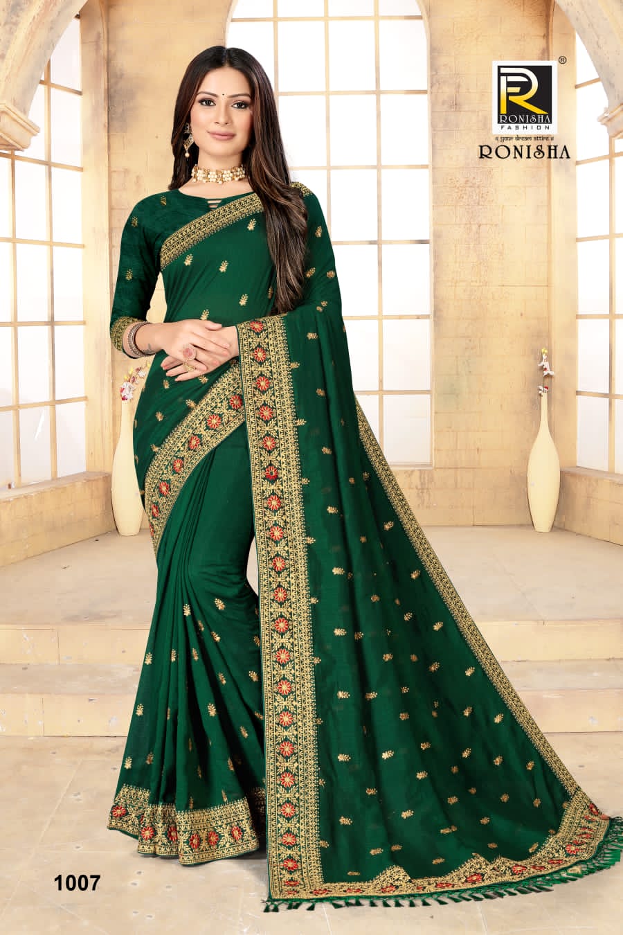 Ranjna Nitya Embroidery Worked Border Butti Festive Wear Vichitra Silk Saree Collction
