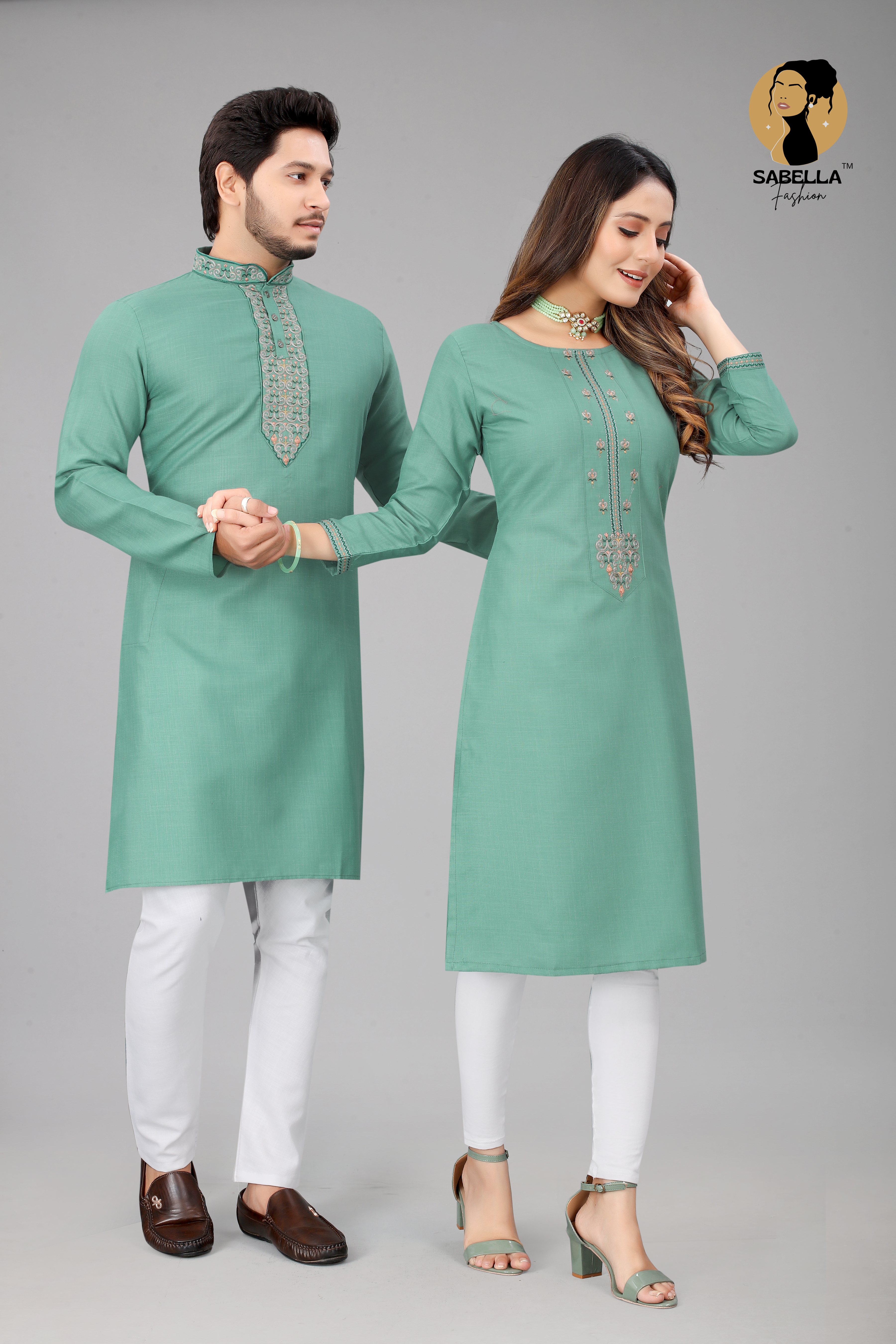 Dusky Green Colour Embroidery Designer Kurti Collection