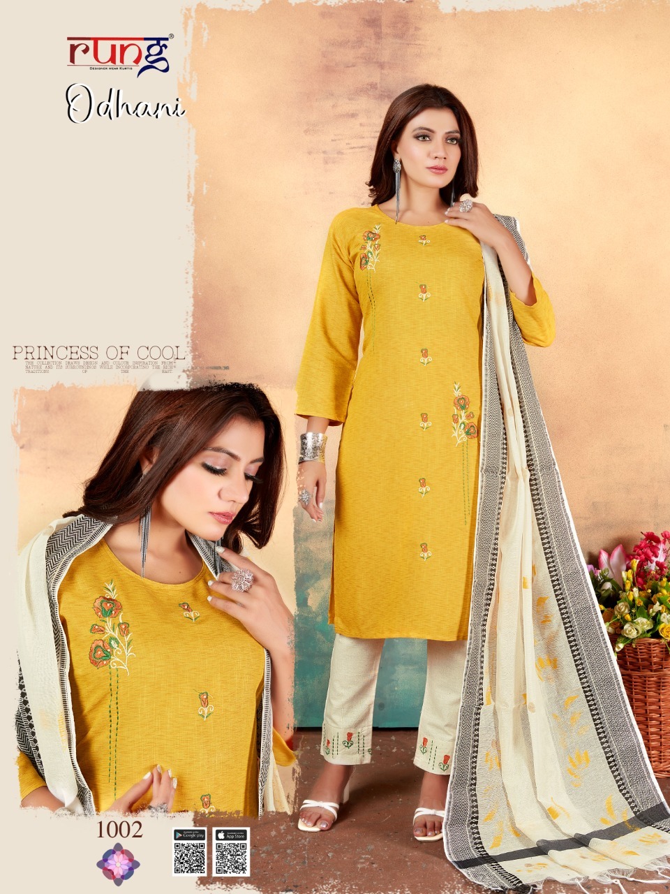 Rung Odhni Fancy Rayon Embroidery Readymade Kurti Bottom And Dupatta  Catalog