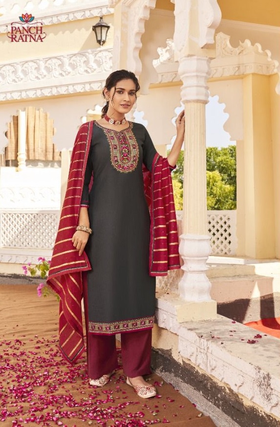 Panch Ratna Panvel Silk Designer Embroidery Salwar Suits Catalog