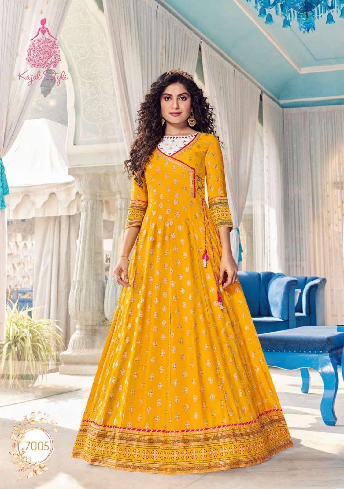 Kajal Style Colorbar Vol 7 Rayon Embroidery  Long  Gown Kurti Catalog