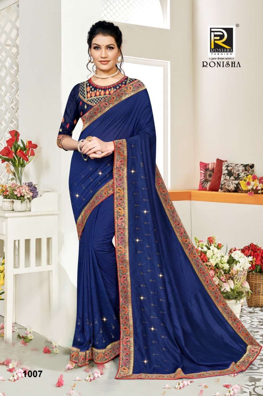 Ronisha Iconic Catalog  Stylish Wear Vichitra Silk Saree Wholesale 