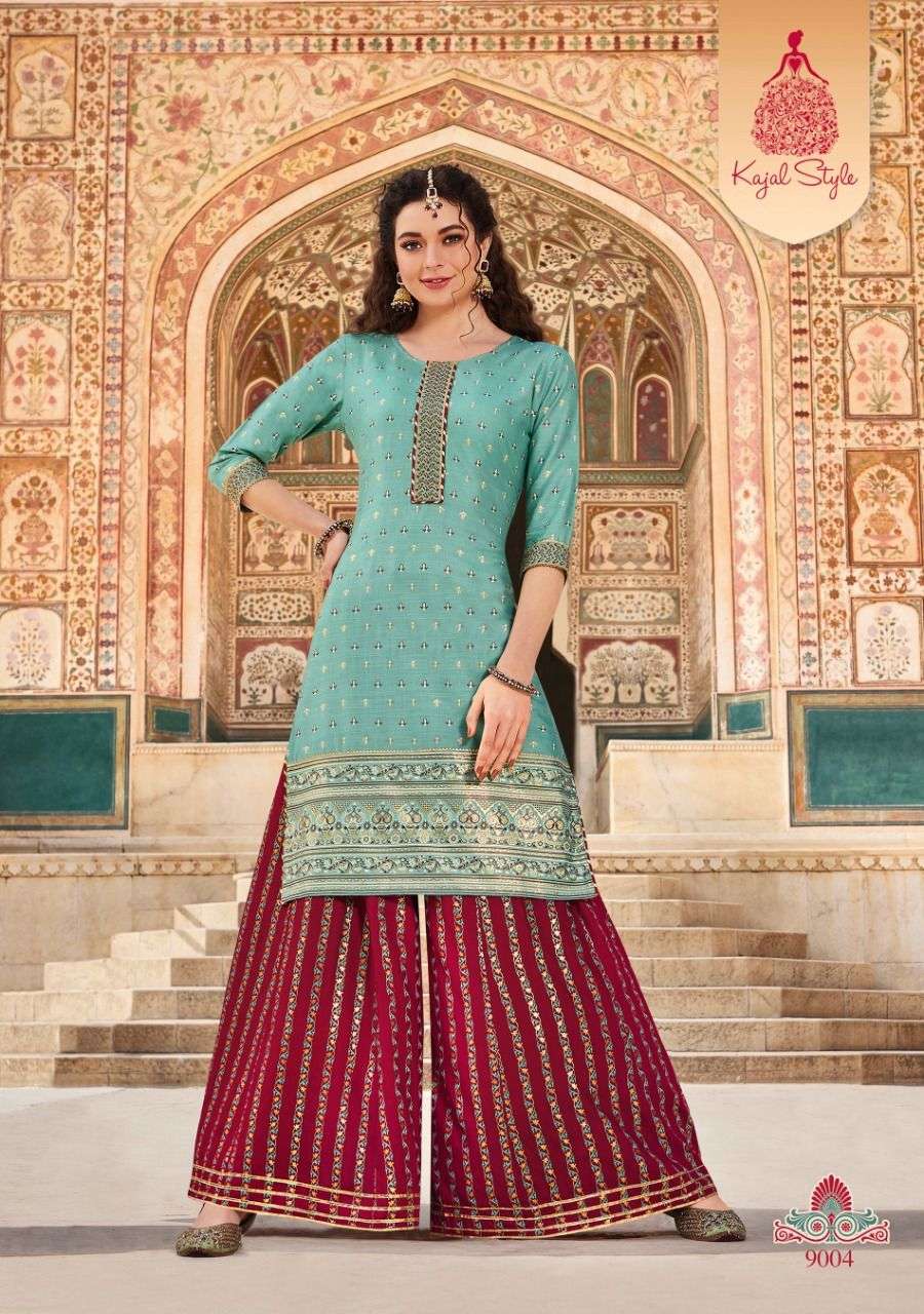 Kajal Style Fashion Label vol 9 catalog Buy wholesale Rayon Embroidery Designer Kurtis with bottom in India