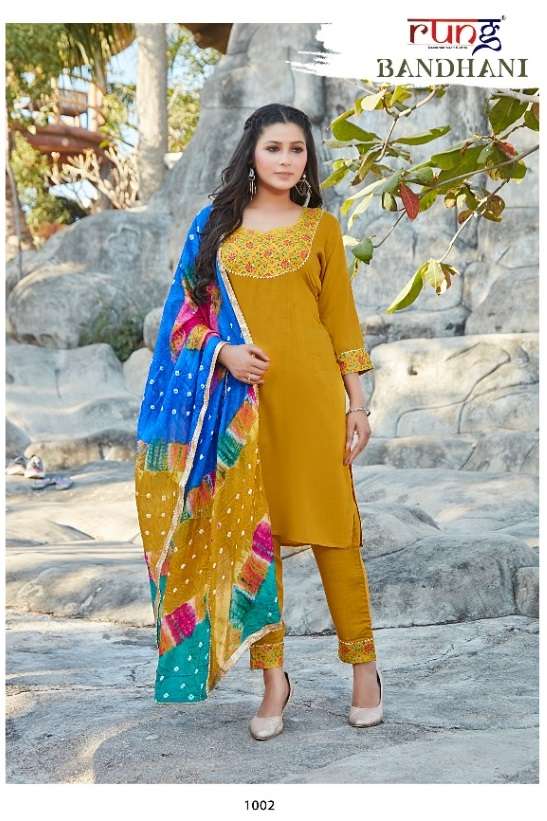 Rung Bandhani Catalog Regular Wear Readymade Top Pent With Dupatta