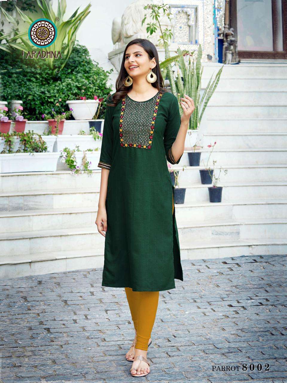 Aradhna Parrot Vol 8 Catalog Daily Wear Rayon Embroidery Kurtis
